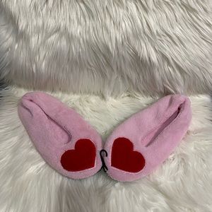 Plush pink with red heart house slippers